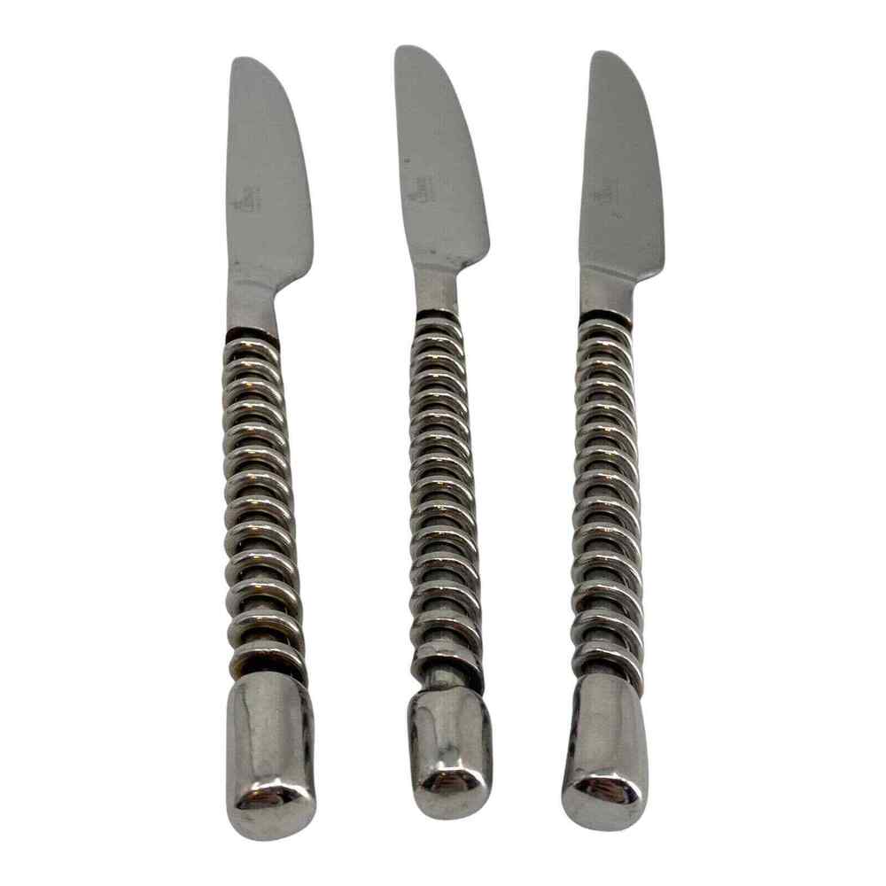 Lot Of 3 Gibson 18/8 Stainless Steel Silver Twisted Spiral Flatware Knives